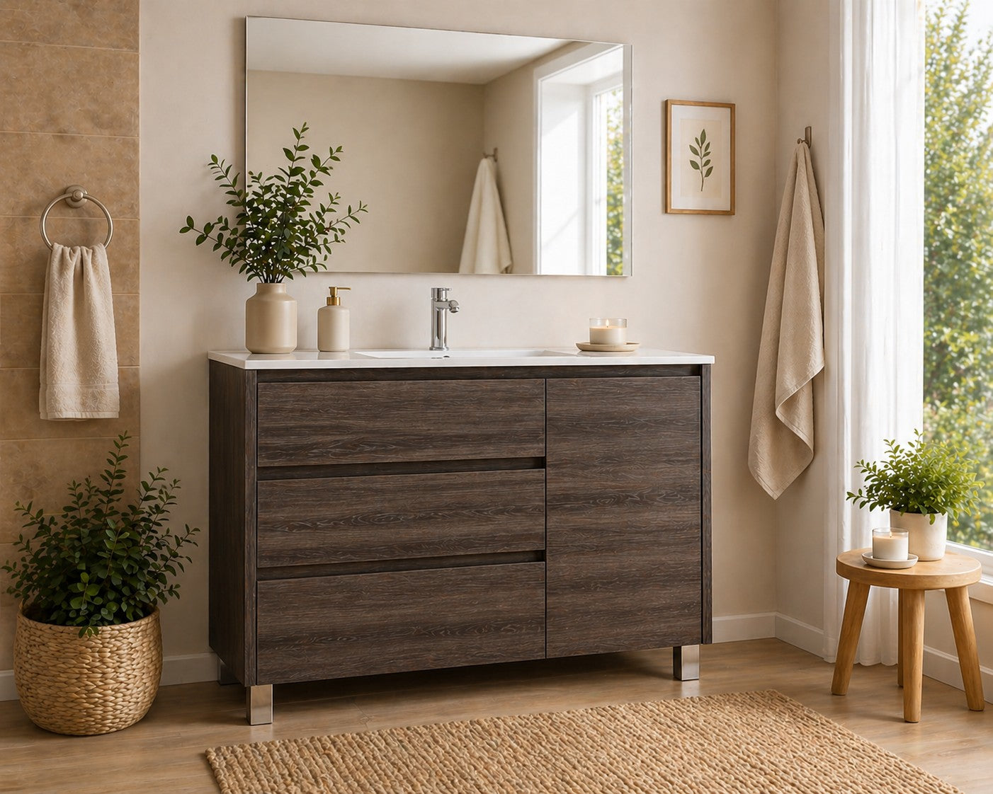 Móvel de casa de banho com VOLUM, com 3 gavetas, porta e lavatório