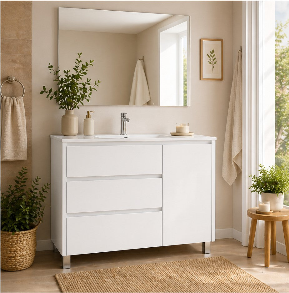 Móvel de casa de banho com VOLUM, com 3 gavetas, porta e lavatório