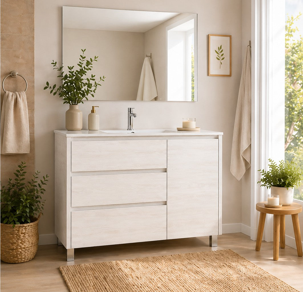 Móvel de casa de banho com VOLUM, com 3 gavetas, porta e lavatório