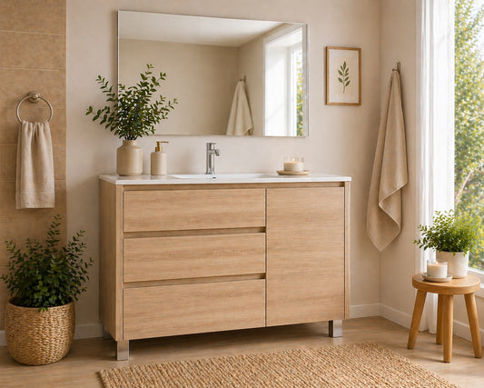 Móvel de casa de banho com VOLUM, com 3 gavetas, porta e lavatório