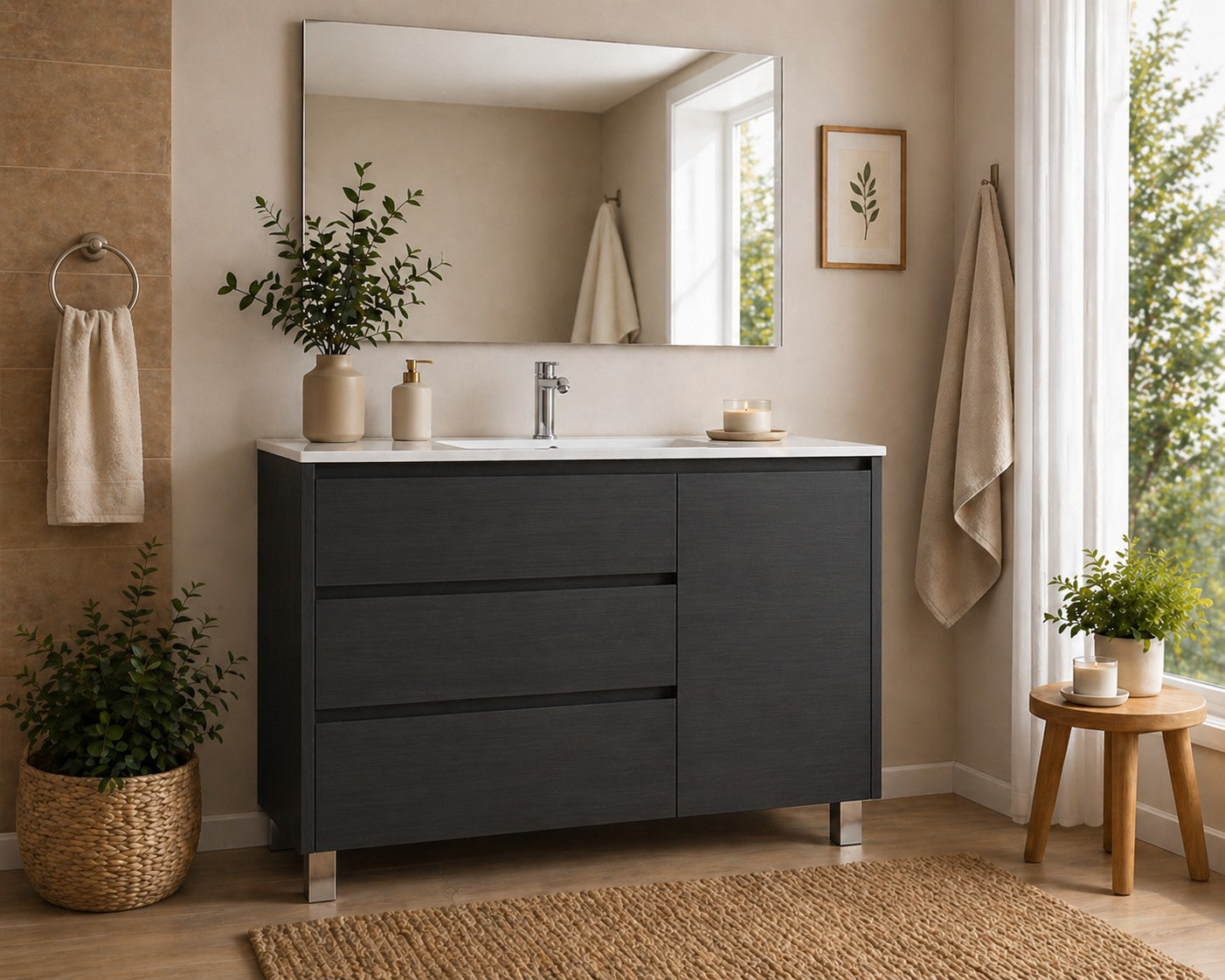 Móvel de casa de banho com VOLUM, com 3 gavetas, porta e lavatório