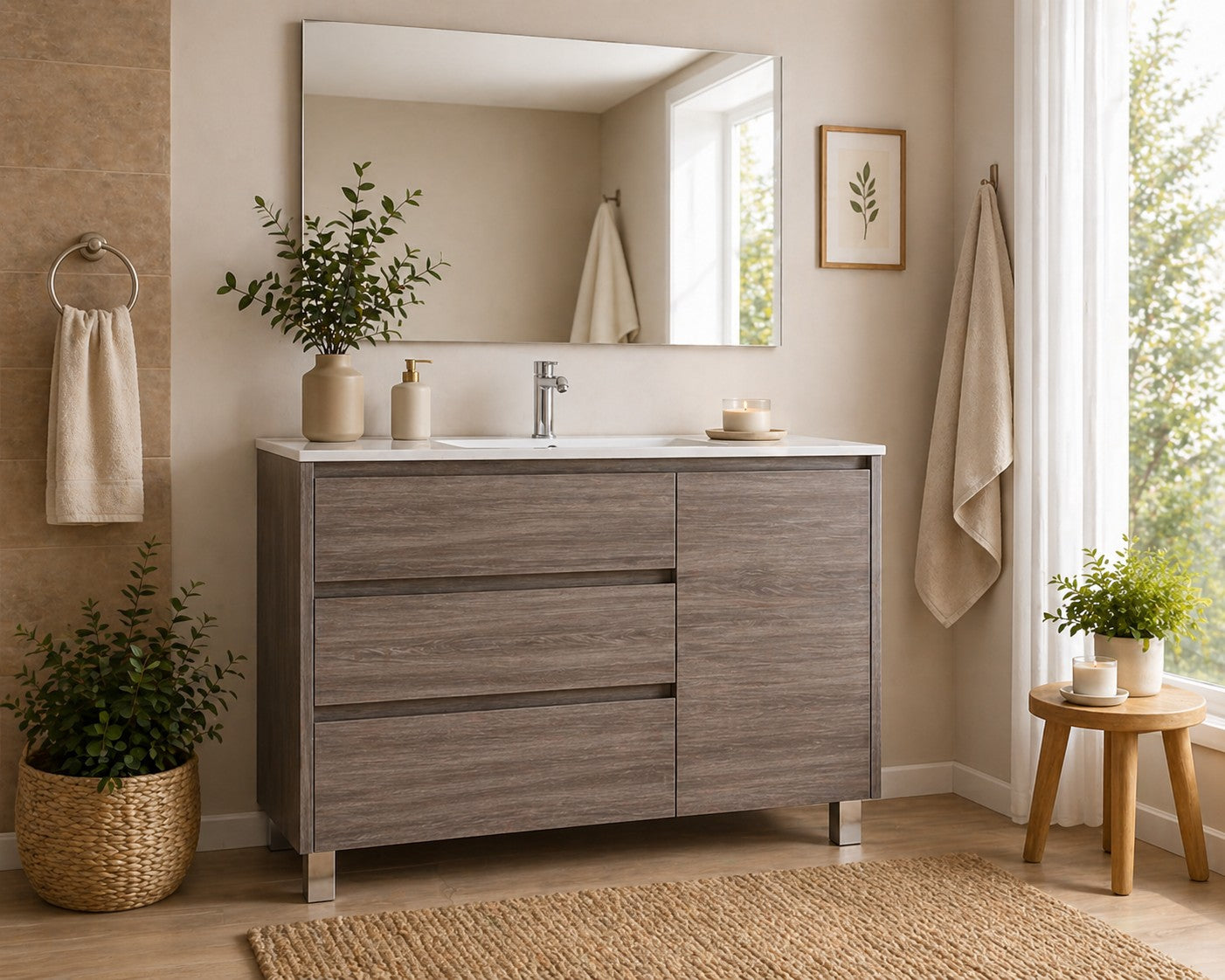 Móvel de casa de banho com VOLUM, com 3 gavetas, porta e lavatório